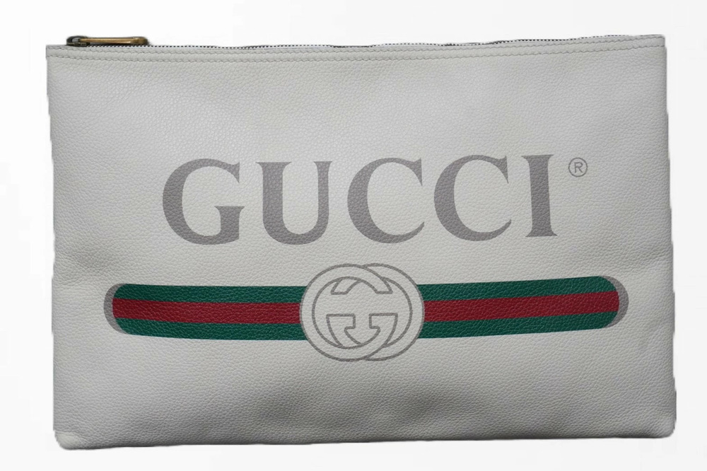 Gucci clutch bag leather white red green gold